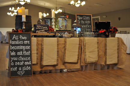 Table with decorations and chalk boards for events